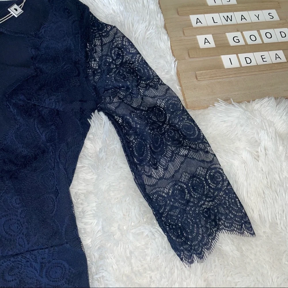 Missmay Retro Gorgeous City Stretchy Navy Blue Lace Bodycon Dress size medium* - Picture 7 of 15